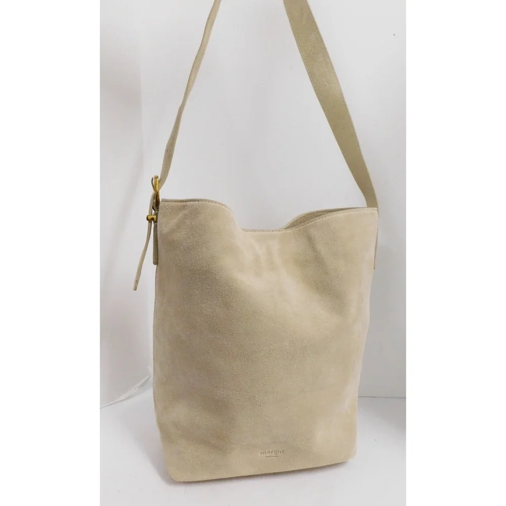 Margot New York Kaye Bucket Suede Leather Tote Bag Beige $156rt